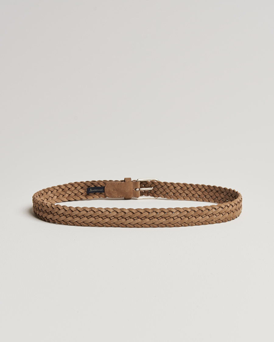 Men | Woven Belts | Anderson's | Woven Suede Belt 3 cm Beige