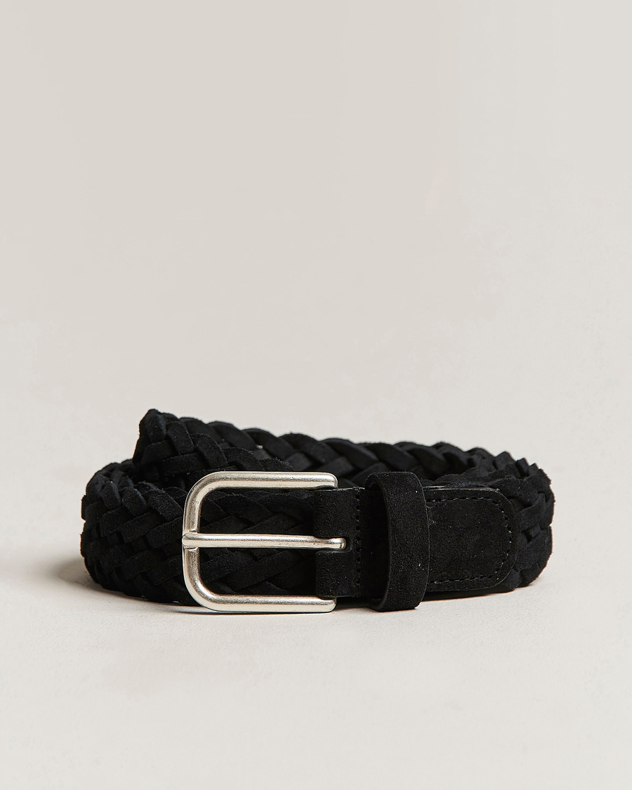 Men |  | Anderson's | Woven Suede Belt 3 cm Black