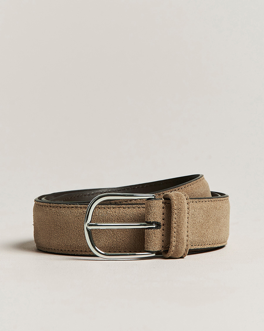 Men | Leather Belts | Anderson's | Suede 3,5 cm Belt Beige