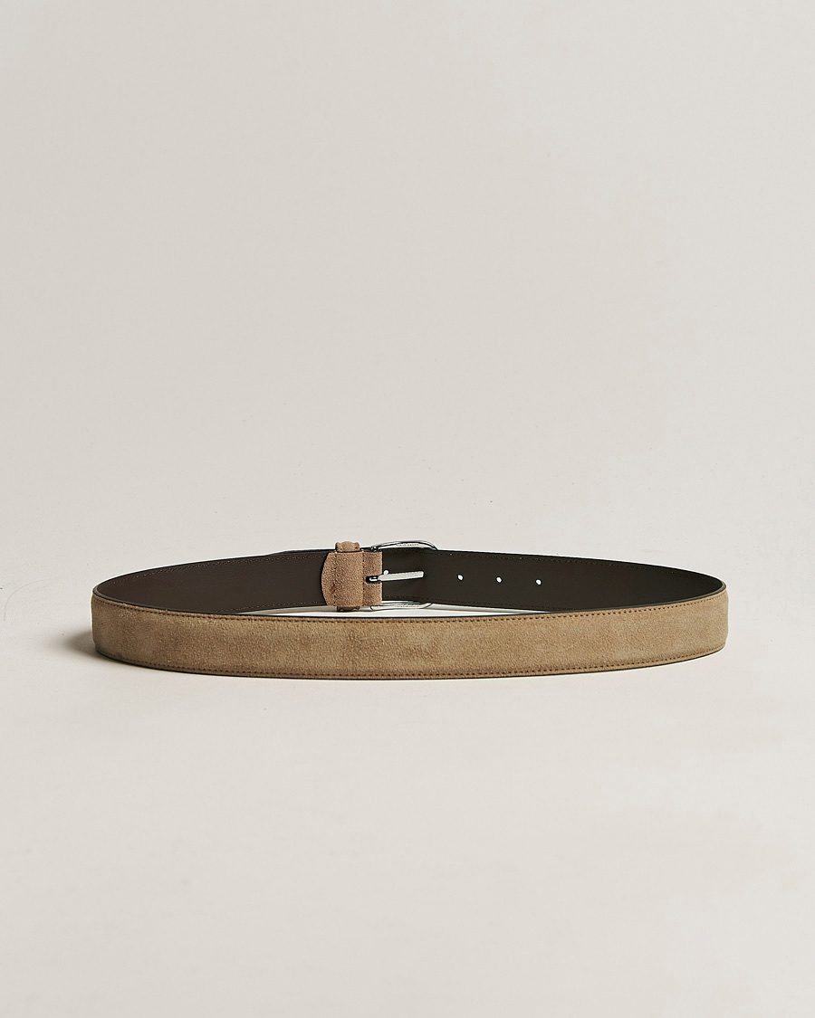 Men | Leather Belts | Anderson's | Suede 3,5 cm Belt Beige