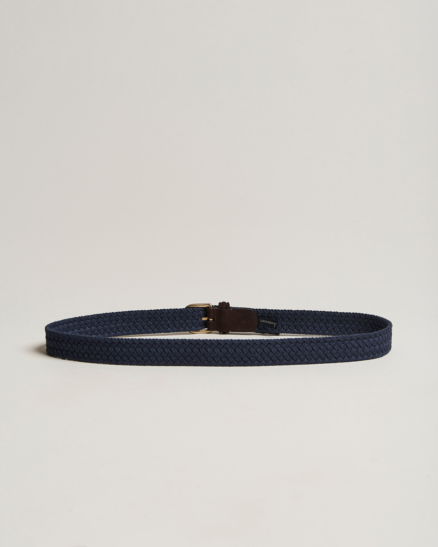 Men | Anderson's | Anderson's | Braided Cotton Casual Belt 3 cm Navy