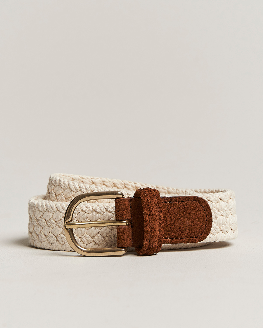 Men | Anderson's Braided Cotton Casual Belt 3 cm White | Anderson's | Braided Cotton Casual Belt 3 cm White