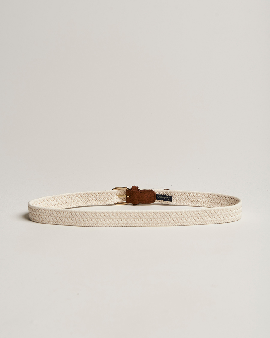 Men | Woven Belts | Anderson's | Braided Cotton Casual Belt 3 cm White
