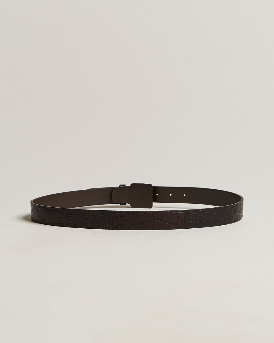 Men | Belts | Anderson's | Embossed Croco Belt 3 cm Brown