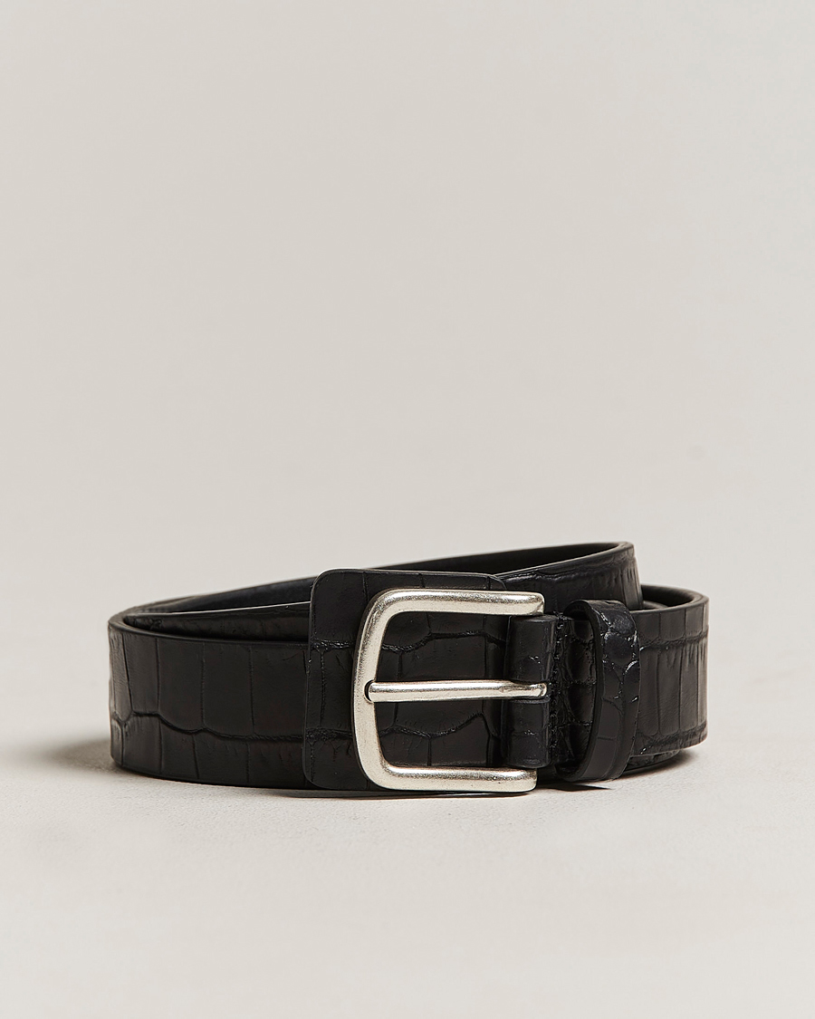 Men | Anderson's Embossed Croco Belt 3 cm Black | Anderson's | Embossed Croco Belt 3 cm Black