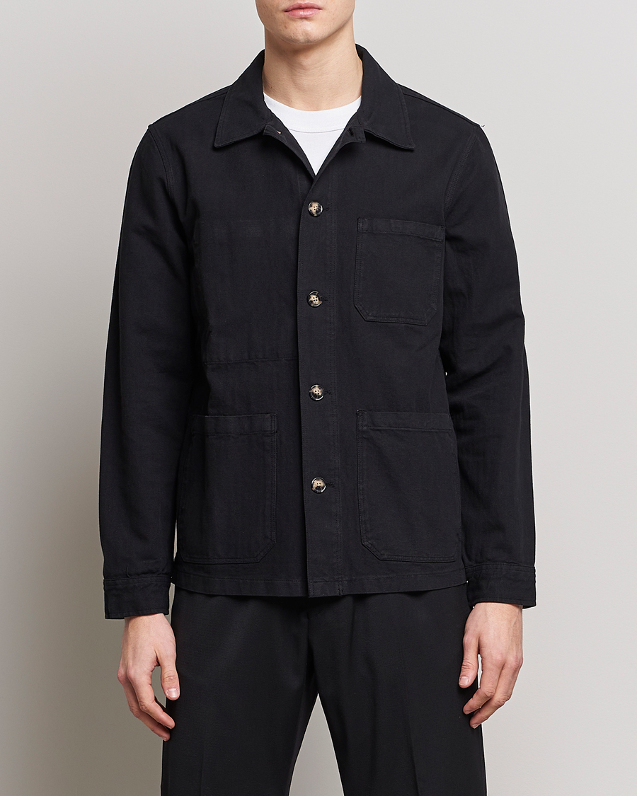 Men | Shirt Jackets | A Day's March | Original Herringbone Overshirt Regular Fit Black