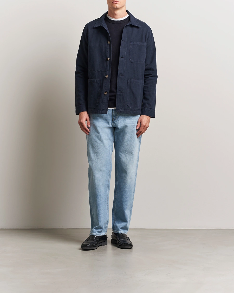 Men | Shirts | A Day's March | Herringbone Overshirt Navy