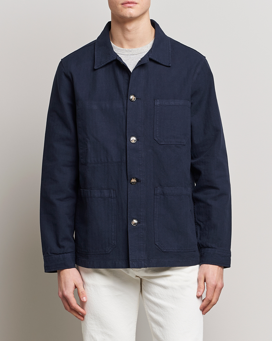 Men | Shirt Jackets | A Day's March | Original Herringbone Overshirt Regular Fit Navy