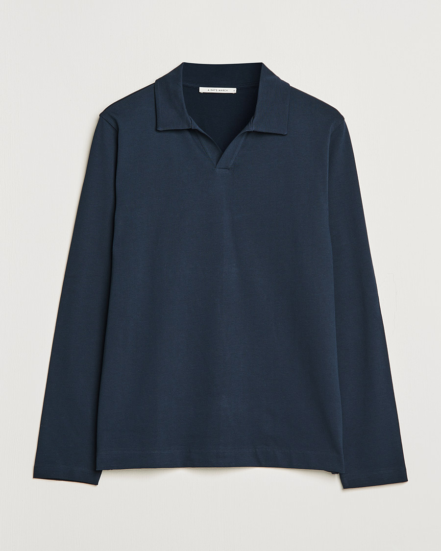 Men | Sweaters & Knitwear | A Day's March | Branford Long Sleeve Jersey Polo Navy