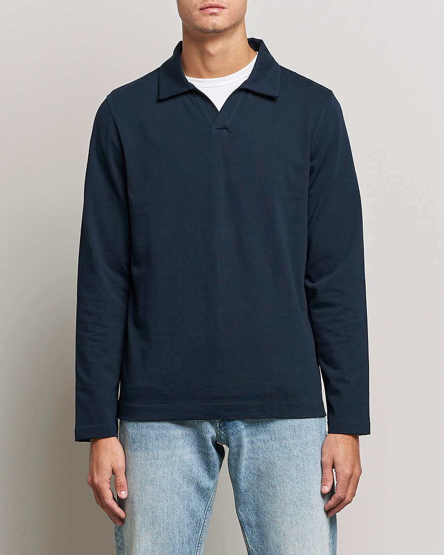 Men | Sweaters & Knitwear | A Day's March | Branford Long Sleeve Jersey Polo Navy