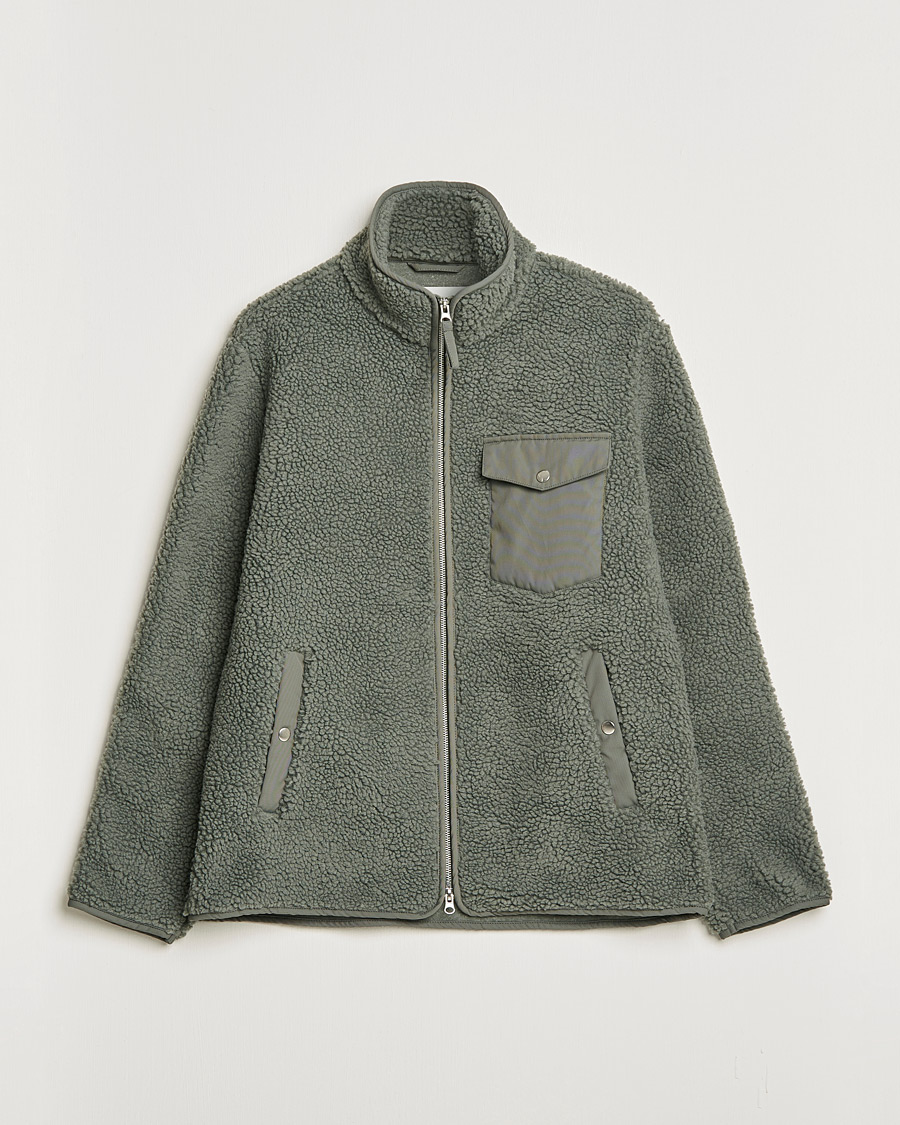 Men | Sweaters & Knitwear | A Day's March | Tone Pile Fleece Jacket Dusty Green