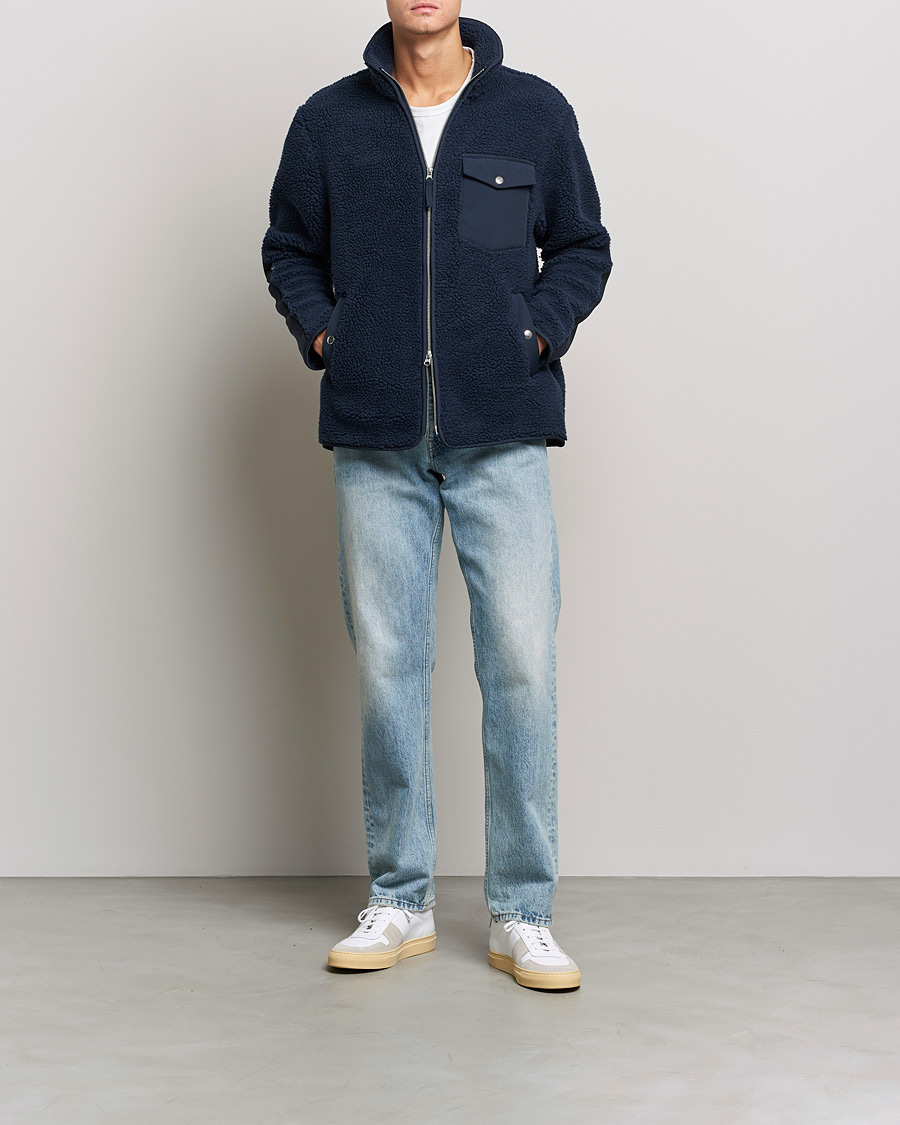 Men | Sweaters & Knitwear | A Day's March | Tone Pile Fleece Jacket Navy