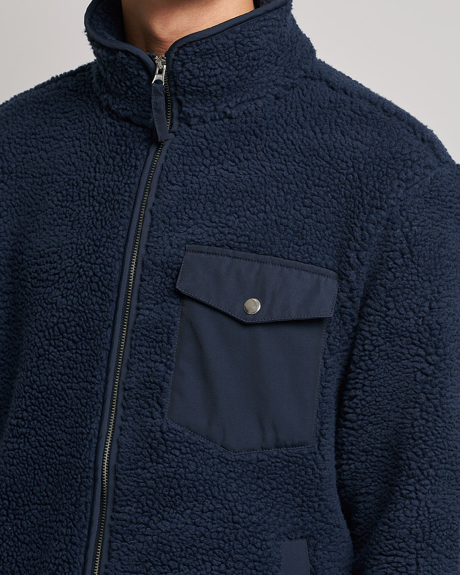 Men | Sweaters & Knitwear | A Day's March | Tone Pile Fleece Jacket Navy