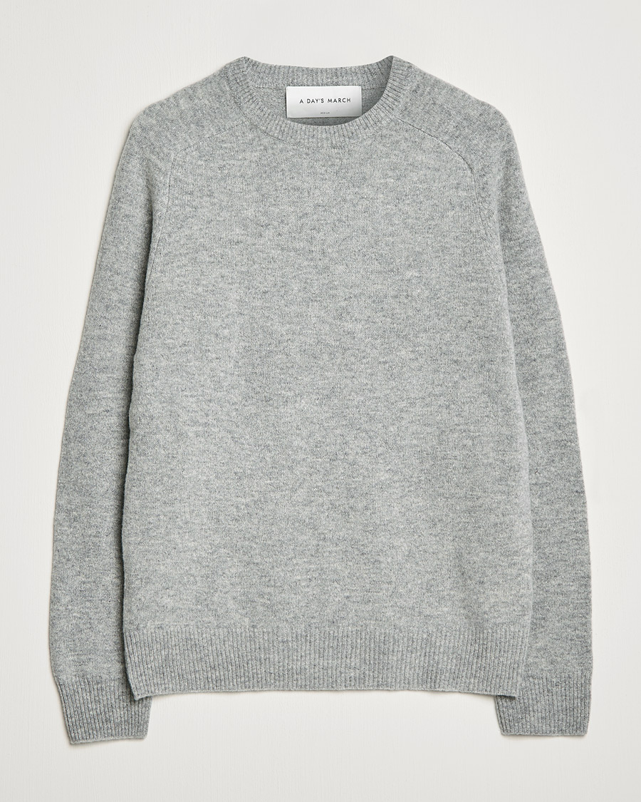 Men | Knitted Jumpers | A Day's March | Brodick Lambswool Sweater Grey Melange