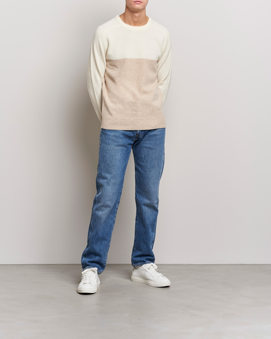 Men |  | A Day's March | Brodick Block Lambswool Sweater Sand/Off White