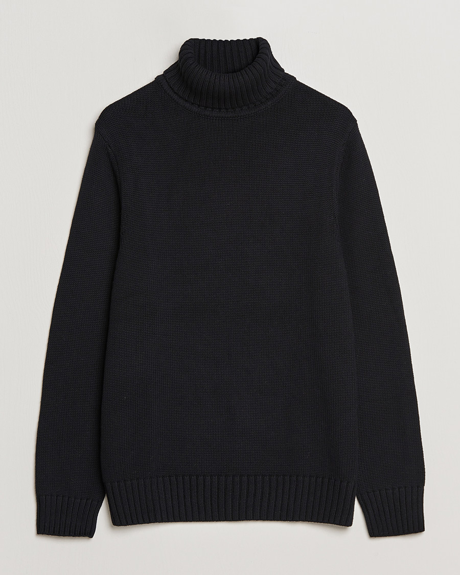 Men | Sweaters & Knitwear | A Day's March | Forres Cotton/Cashmere Rollneck Black