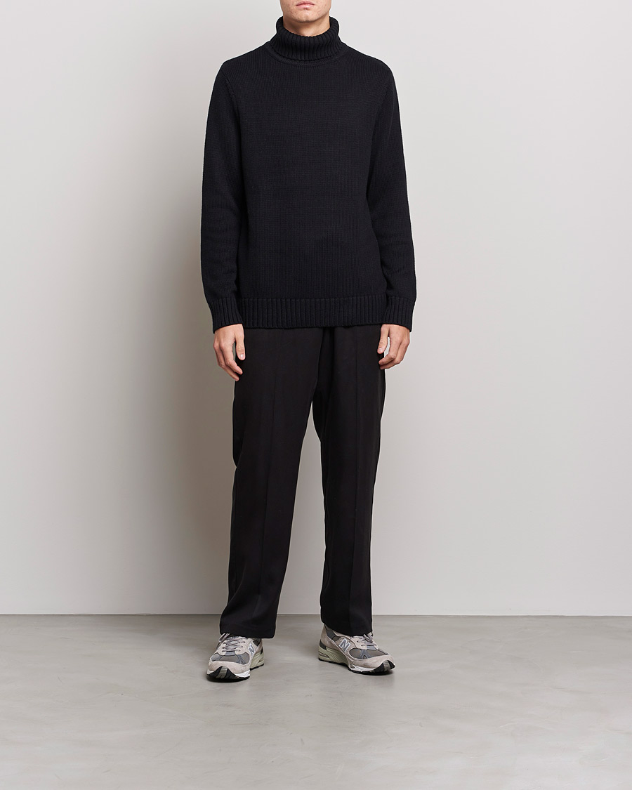 Men | Sweaters & Knitwear | A Day's March | Forres Cotton/Cashmere Rollneck Black