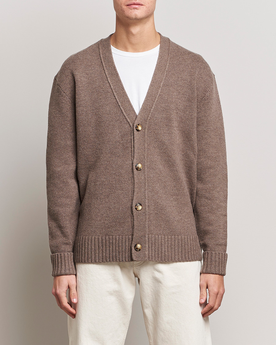 Men | Cardigans | A Day's March | Snag Lambswool Cardigan Taupe Melange