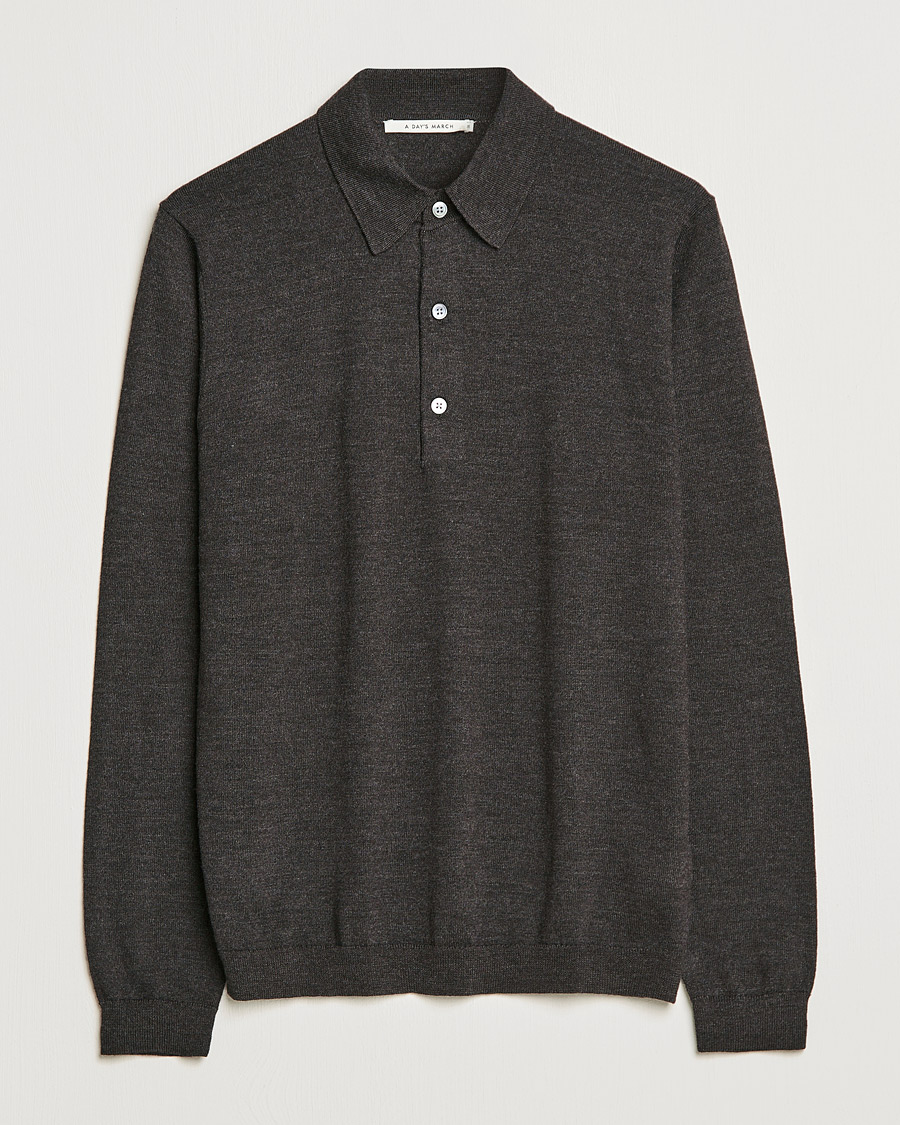 Men | Sweaters & Knitwear | A Day's March | Ambroz Merino Polo Java Brown
