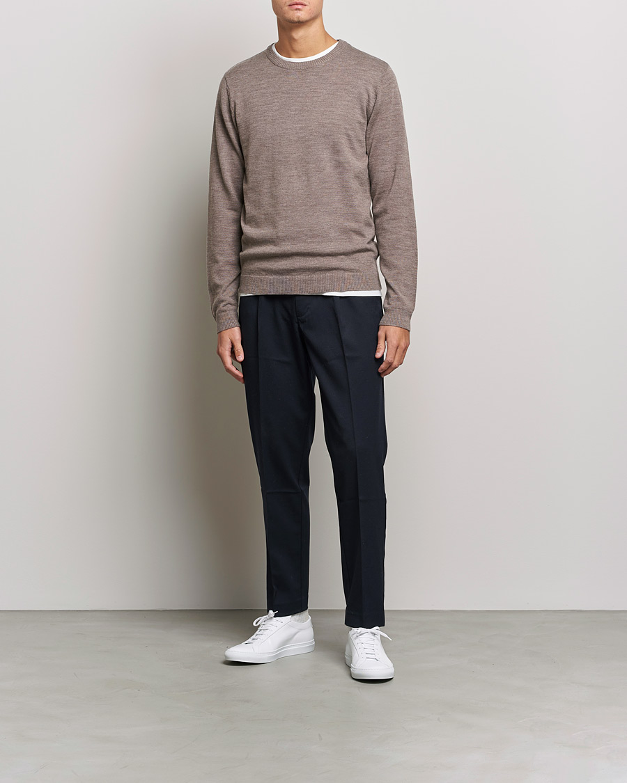 Men | Sweaters & Knitwear | A Day's March | Alagón Merino Crew Taupe Melange