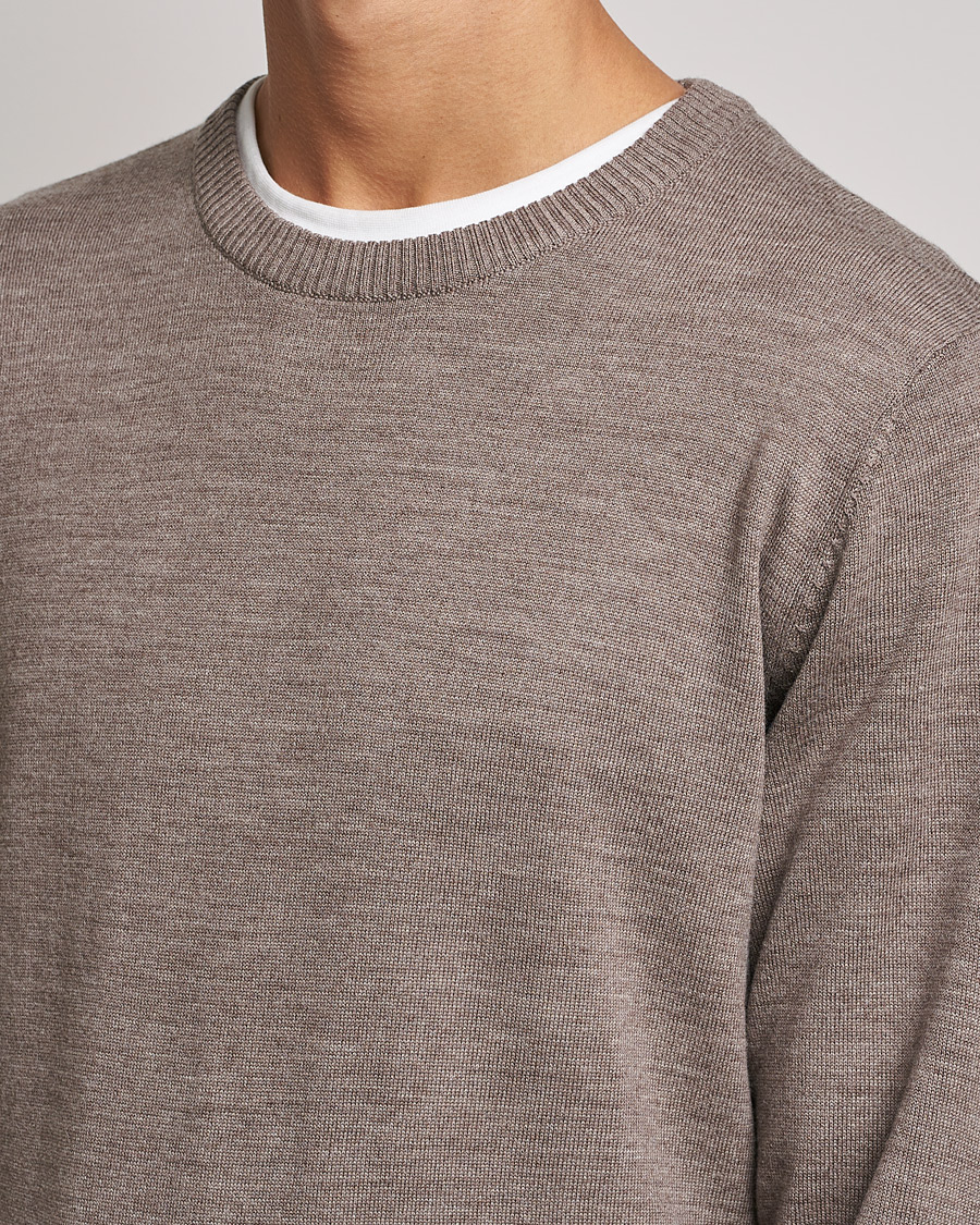 Men | Sweaters & Knitwear | A Day's March | Alagón Merino Crew Taupe Melange