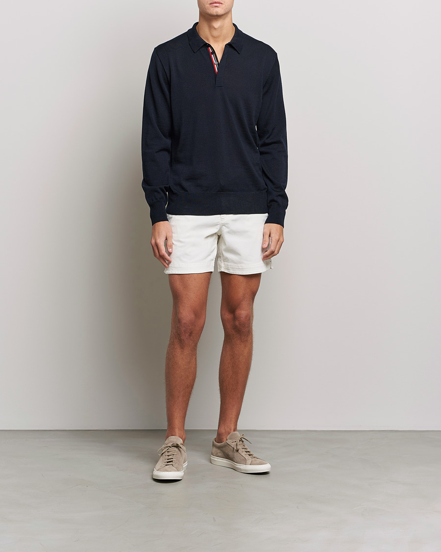 Men | Sweaters & Knitwear | Orlebar Brown | Ebro OB Stripe Merino Poloshirt Night Iris