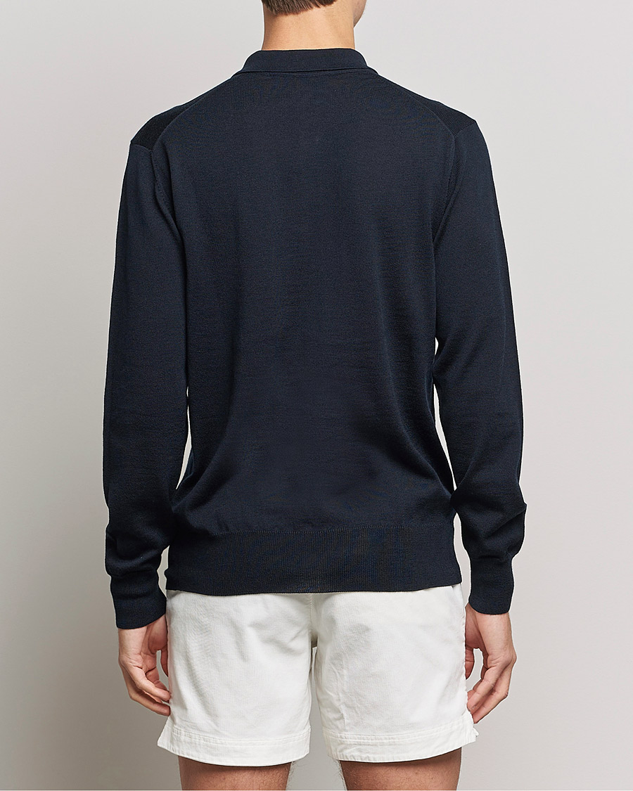 Men | Sweaters & Knitwear | Orlebar Brown | Ebro OB Stripe Merino Poloshirt Night Iris