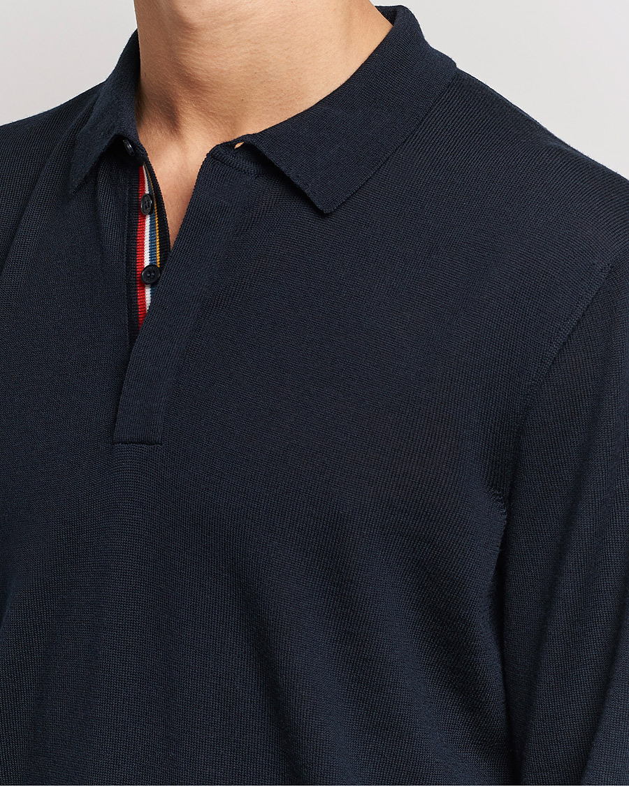 Men | Sweaters & Knitwear | Orlebar Brown | Ebro OB Stripe Merino Poloshirt Night Iris