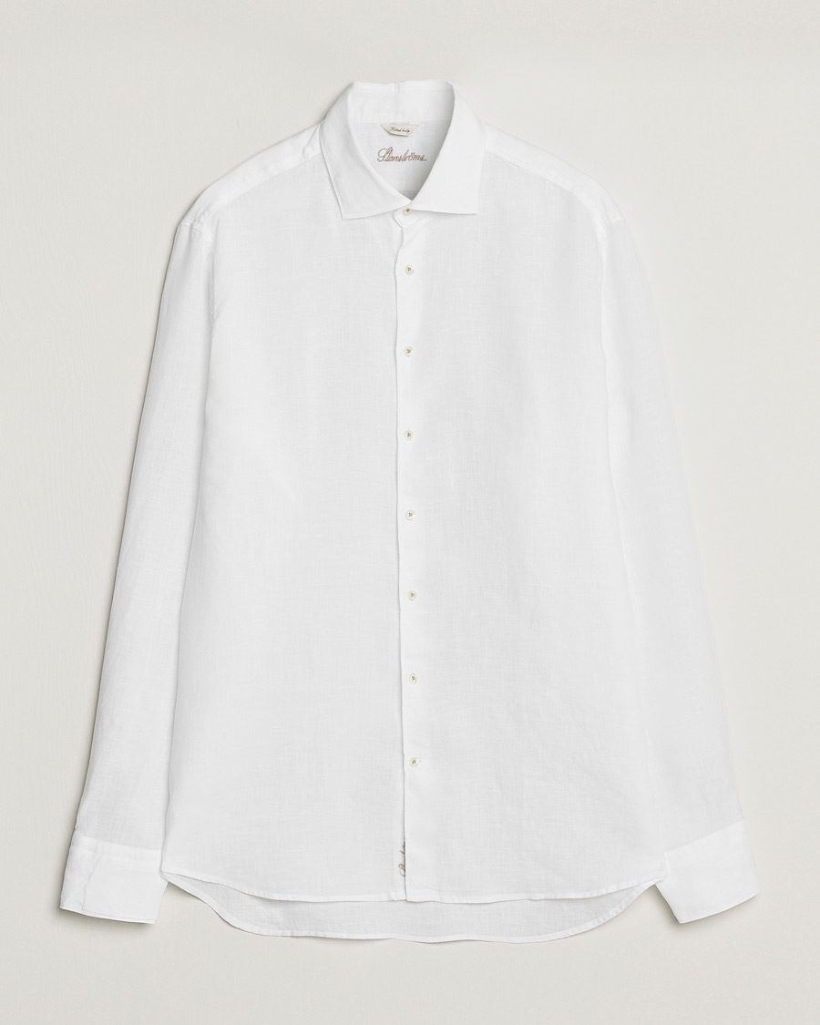 Men |  | Stenströms | Fitted Body Cut Away Linen Shirt White