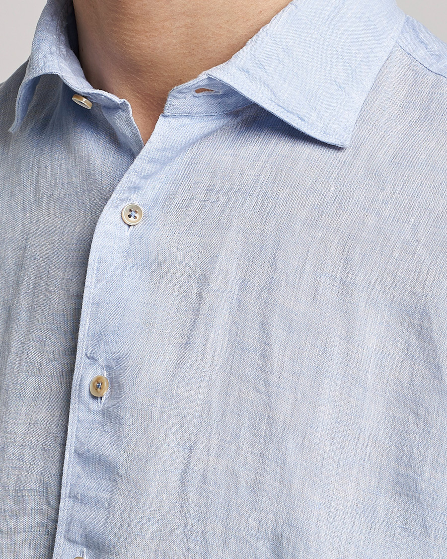 Men | Shirts | Stenströms | Fitted Body Cut Away Linen Shirt Light Blue