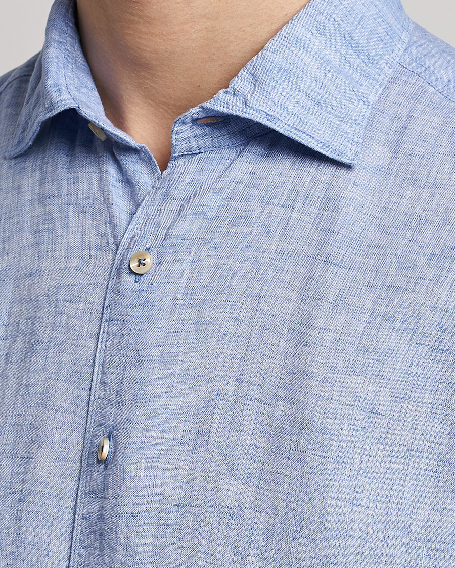 Men | Shirts | Stenströms | Fitted Body Cut Away Linen Shirt Blue