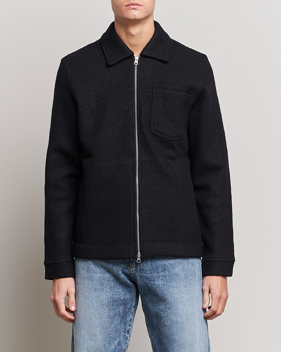Men |  | Samsøe & Samsøe | Hannes Boiled Wool Full Zip Overshirt Black