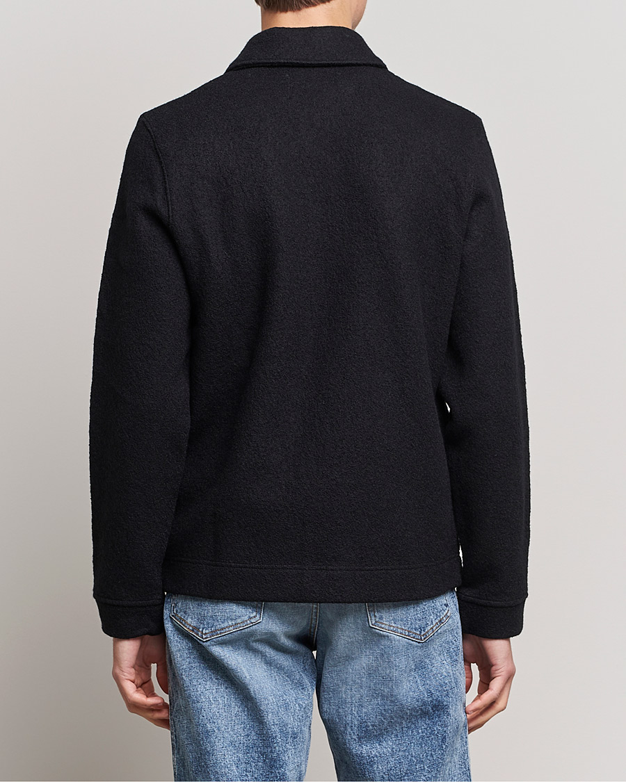 Men | Shirts | Samsøe Samsøe | Samsøe & Samsøe Hannes Boiled Wool Full Zip Overshirt Black