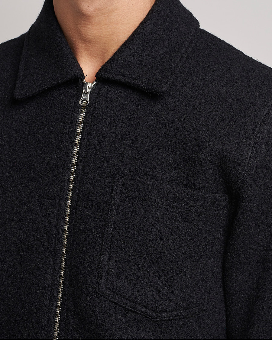 Men | Shirts | Samsøe Samsøe | Samsøe & Samsøe Hannes Boiled Wool Full Zip Overshirt Black