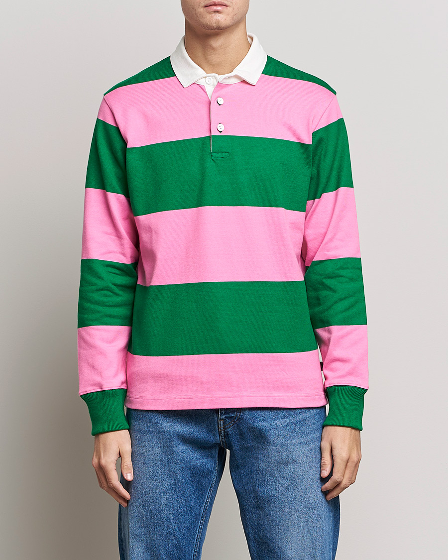 Men | Rugby Shirts | Rowing Blazers | Block Stripe Rugby Pink/Green