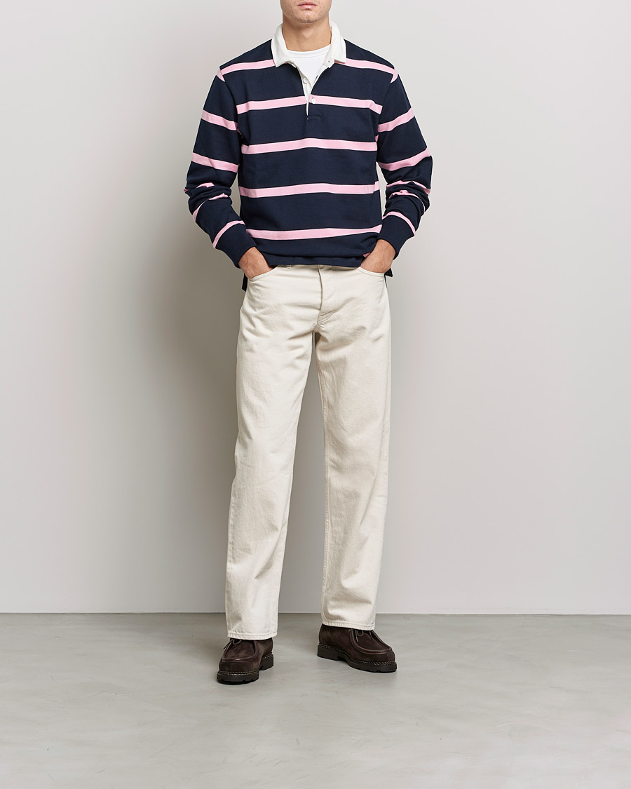 Men | Sweaters & Knitwear | Rowing Blazers | Hockney Stripe Rugby Navy/Pink