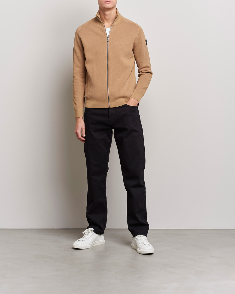 Men | Sweaters & Knitwear | BOSS BLACK | Fisio Knitted Full Zip Medium Beige