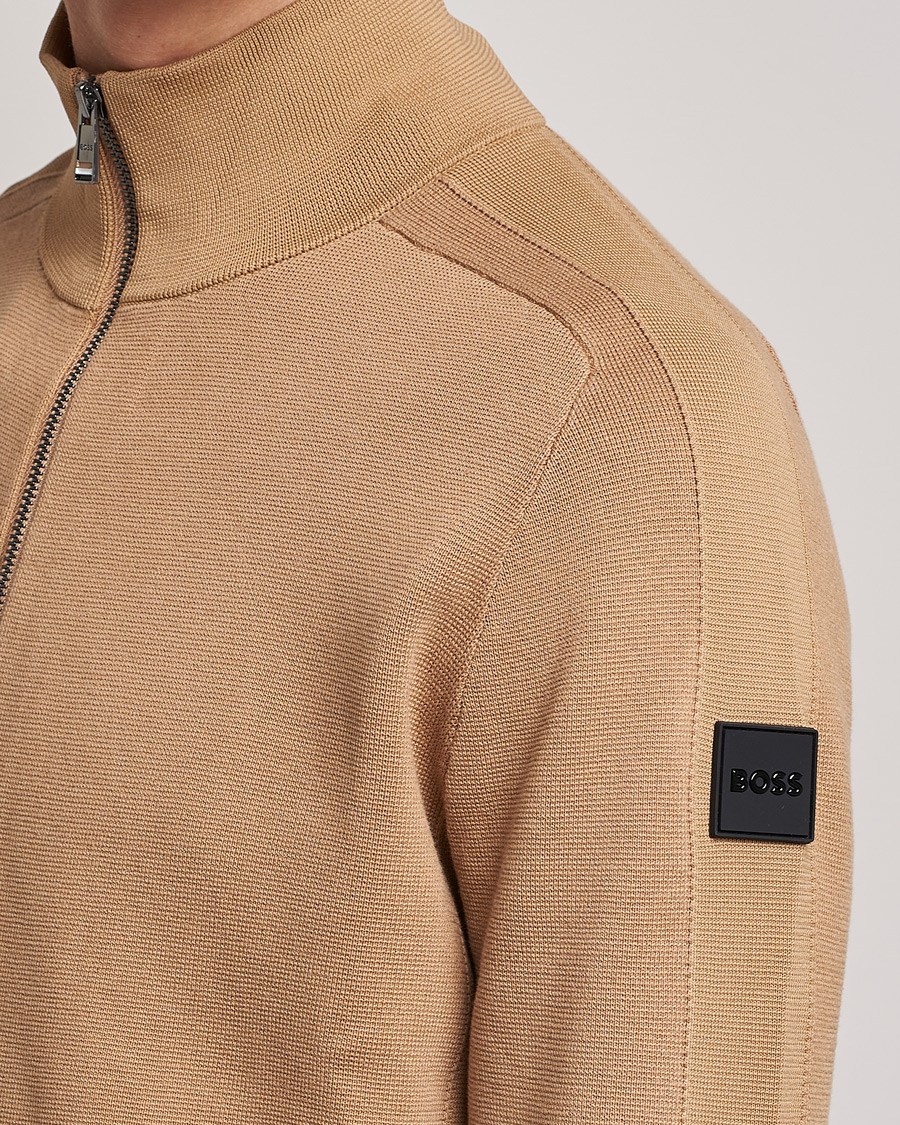 Men | Sweaters & Knitwear | BOSS BLACK | Fisio Knitted Full Zip Medium Beige