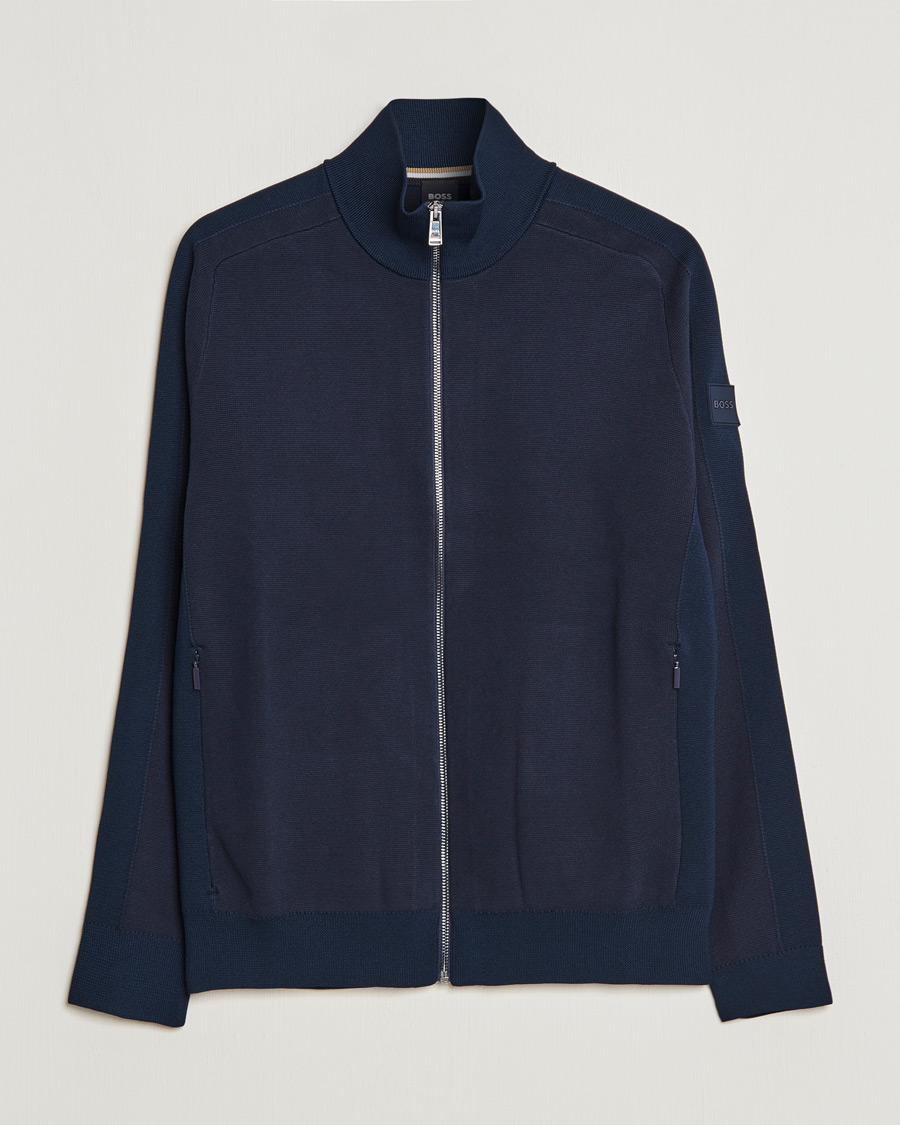 Men | Sweaters & Knitwear | BOSS BLACK | Fisio Knitted Full Zip Dark Blue