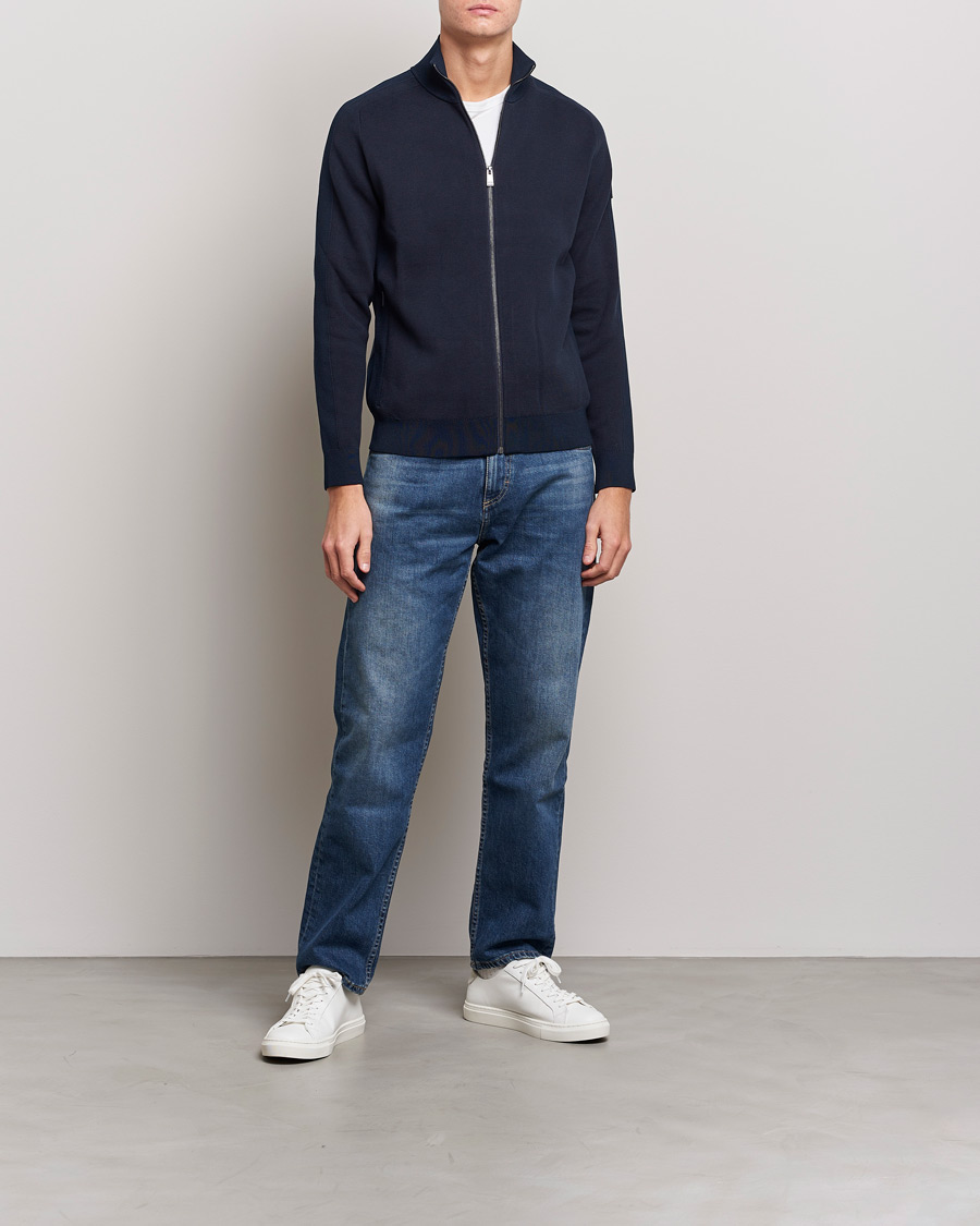 Men | Sweaters & Knitwear | BOSS BLACK | Fisio Knitted Full Zip Dark Blue