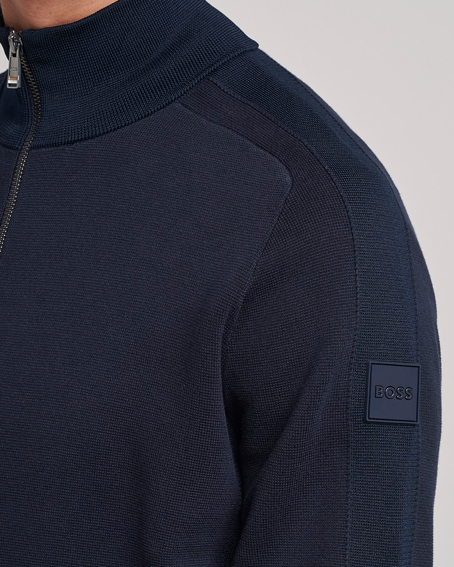 Men | Sweaters & Knitwear | BOSS BLACK | Fisio Knitted Full Zip Dark Blue