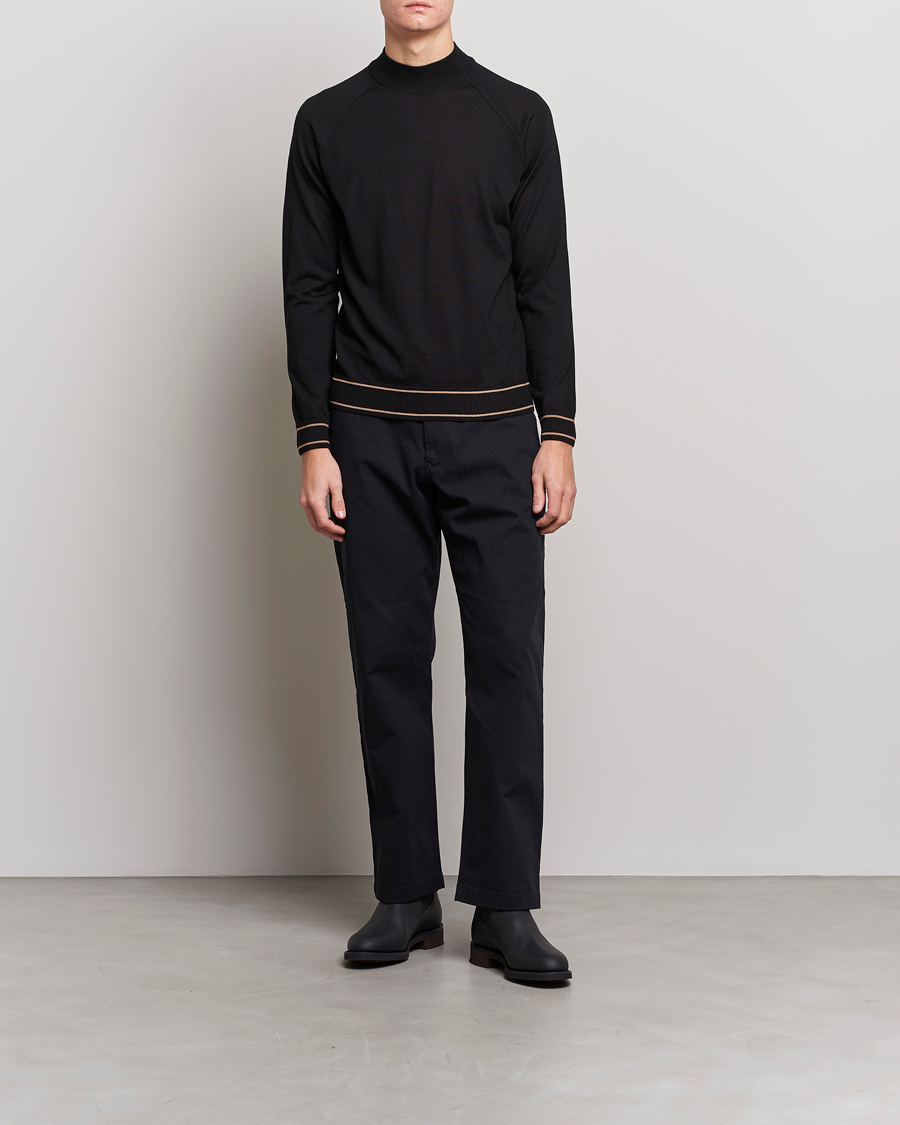 Men | Sweaters & Knitwear | BOSS BLACK | Favino Knitted Mock Neck Sweater Black
