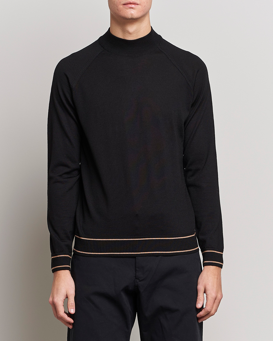 Men | Sweaters & Knitwear | BOSS BLACK | Favino Knitted Mock Neck Sweater Black