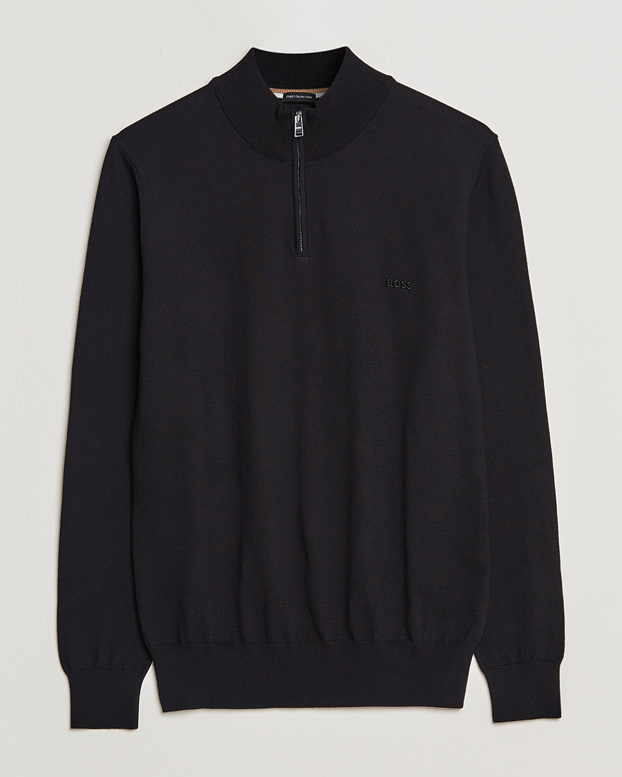 Men | Sweaters & Knitwear | BOSS BLACK | Padro Merino Knitted Half Zip Black