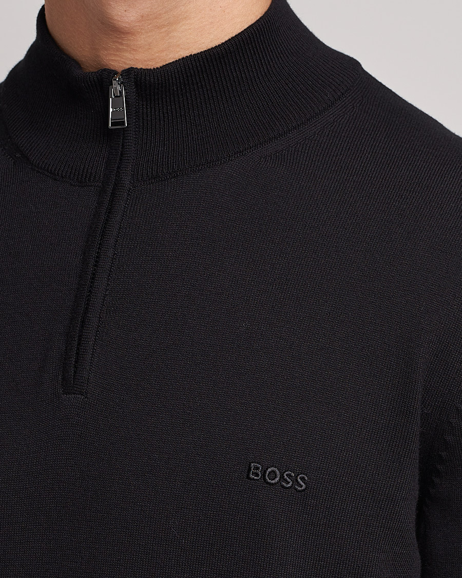 Men | Sweaters & Knitwear | BOSS BLACK | Padro Merino Knitted Half Zip Black