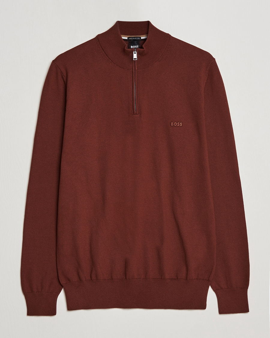 Men | Sweaters & Knitwear | BOSS BLACK | Padro Merino Knitted Half Zip Medium Brown
