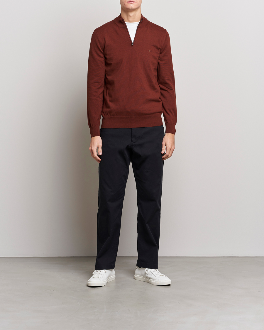 Men |  | BOSS | Padro Merino Knitted Half Zip Medium Brown