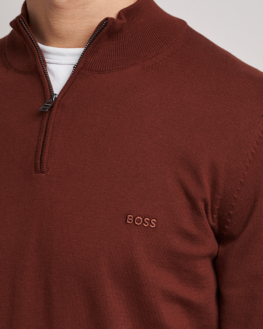 Men | Sweaters & Knitwear | BOSS BLACK | Padro Merino Knitted Half Zip Medium Brown