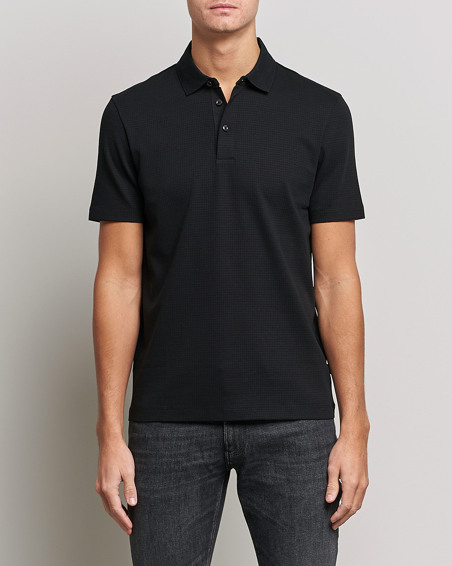 Men | Short Sleeve Polo Shirts | BOSS | Pitton Waffle Polo Black