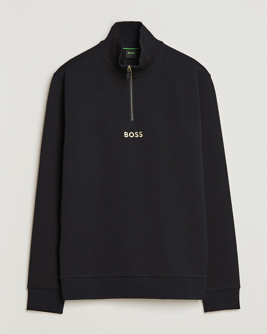 Men | Sweaters & Knitwear | BOSS GREEN | Center Logo Half Zip Black
